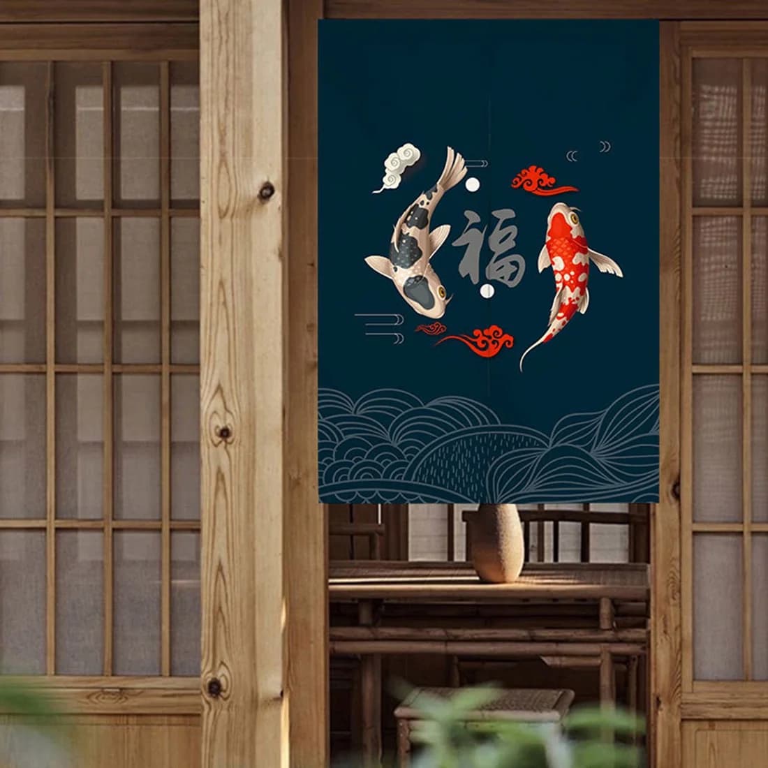 Cortinas de pescado de puerta japonesas Koi chino, cortinas Noren para partición de cocina, cortinas divisorias de entrada para sala de estar,