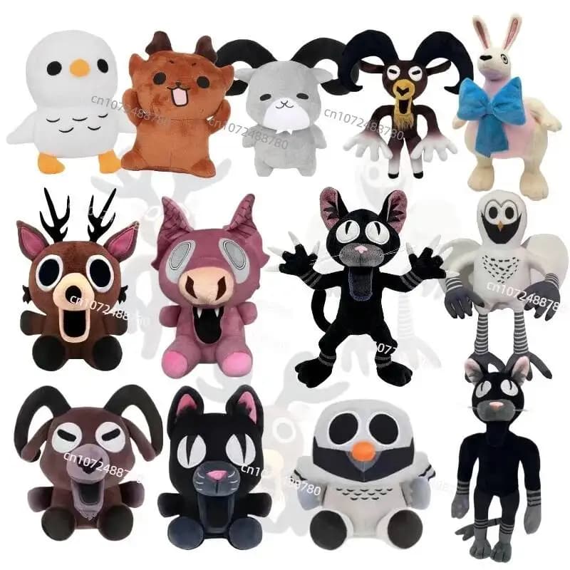 Juego de peluche de 99 noches en el bosque, mercancía, soporte marrón y ciervo de alce, búho blanco, almohada de muñeco de peluche para regalos de