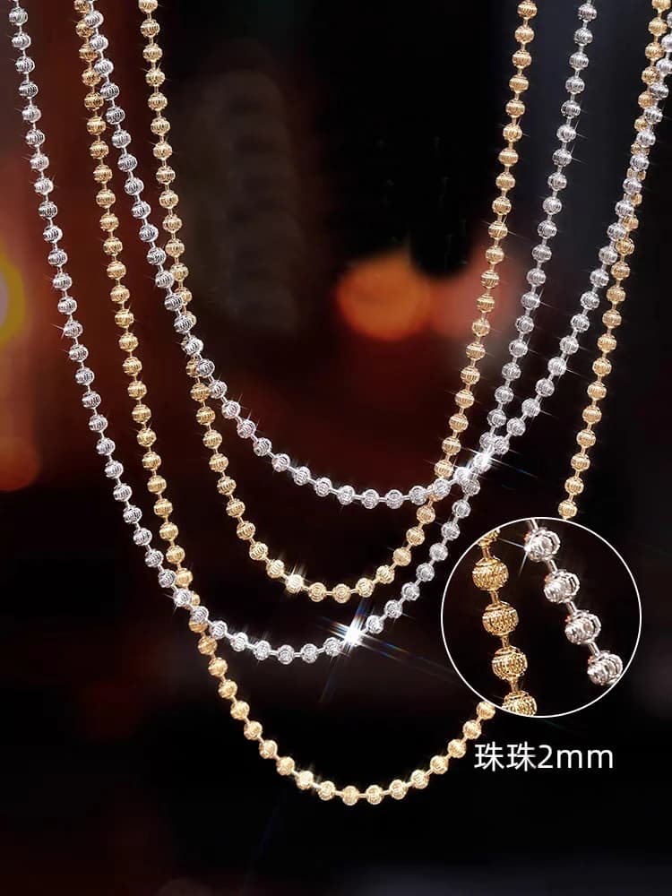 Collar de plata de ley 925 para hombre y mujer, cadena de diamantes brillantes de 2mm, cuentas de bola S925, 40cm-60cm, joyería DIY