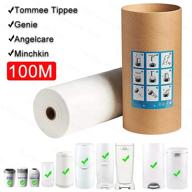 Bolsas de repuesto para pañales, bolsa de basura compatible con Tommee Tippee y Angelcare y Genie y Munchkin, 100 m/rollo