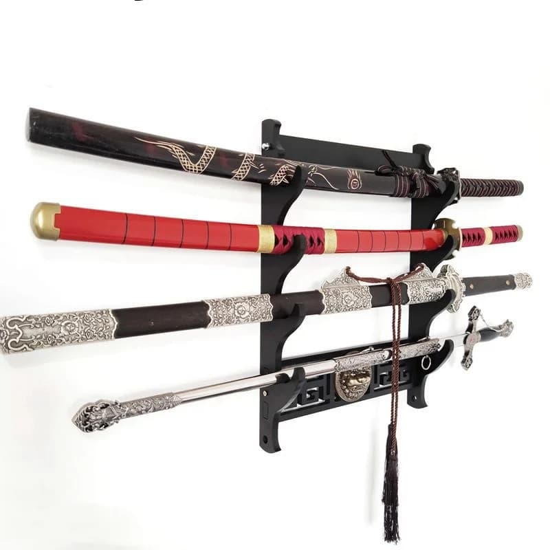 Soporte para Katana de montaje en pared de 4 capas, soporte de sable de madera, soporte para espada, soporte para estoque de pared, organizador de