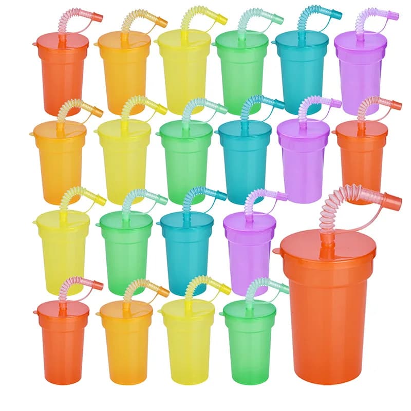 Vasos Sipper de neón, vasos reutilizables a prueba de derrames con tapas y pajitas para fiesta de cumpleaños, viajes, taza de jugo de Navidad,