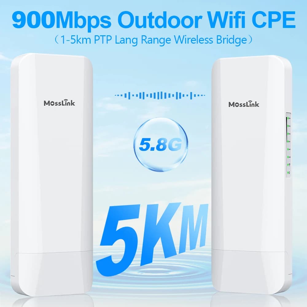 Puente inalámbrico PTP de largo alcance para exteriores, 5KM, IP65, resistente al agua, 5,8G, Poe, puente de red inalámbrico para construcción de