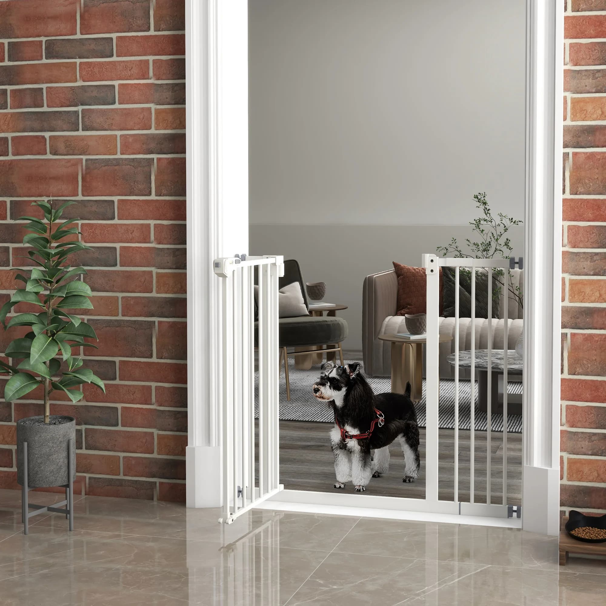 Puerta de Seguridad Ajustable para Perros, Marco Metálico, Revestimiento sin Plomo, Bloqueo Automático para Puertas y Escaleras