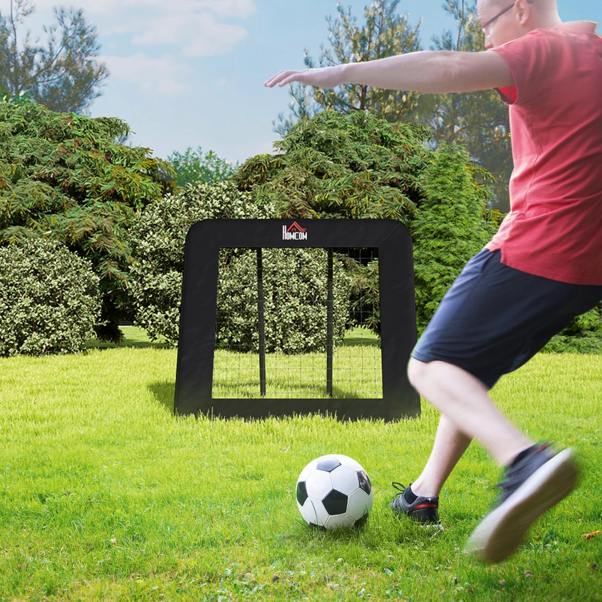 Red de Rebote Plegable para Fútbol, Muro de Rebote Ajustable en 5 Niveles, Red de Entrenamiento Multideportiva 128x118x108-120cm, Portátil para