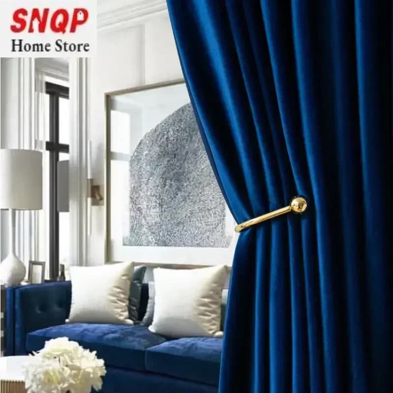 Cortinas de terciopelo azul real para sala de estar, cortinas opacas de lujo para dormitorio, ventana europea, cocina, tul elegante de Color sólido