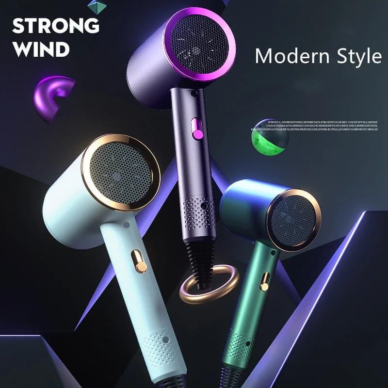 Secador de pelo azul portátil de alta potencia para el hogar, secador de pelo profesional de 1200W, secador de pelo de iones negativos para salón de