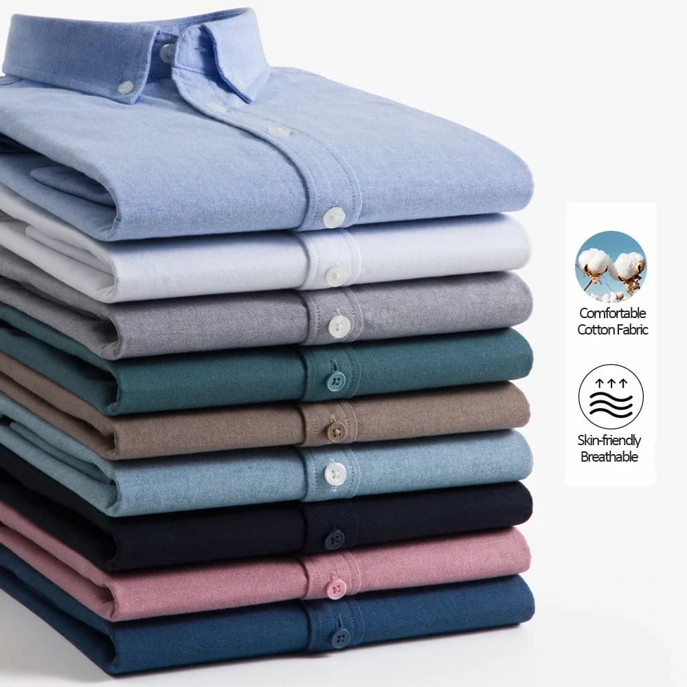 Camisa de algodón Oxford ajustada para hombre: mangas largas, tela informal transpirable, exquisita artesanía, marca con procesamiento OEM