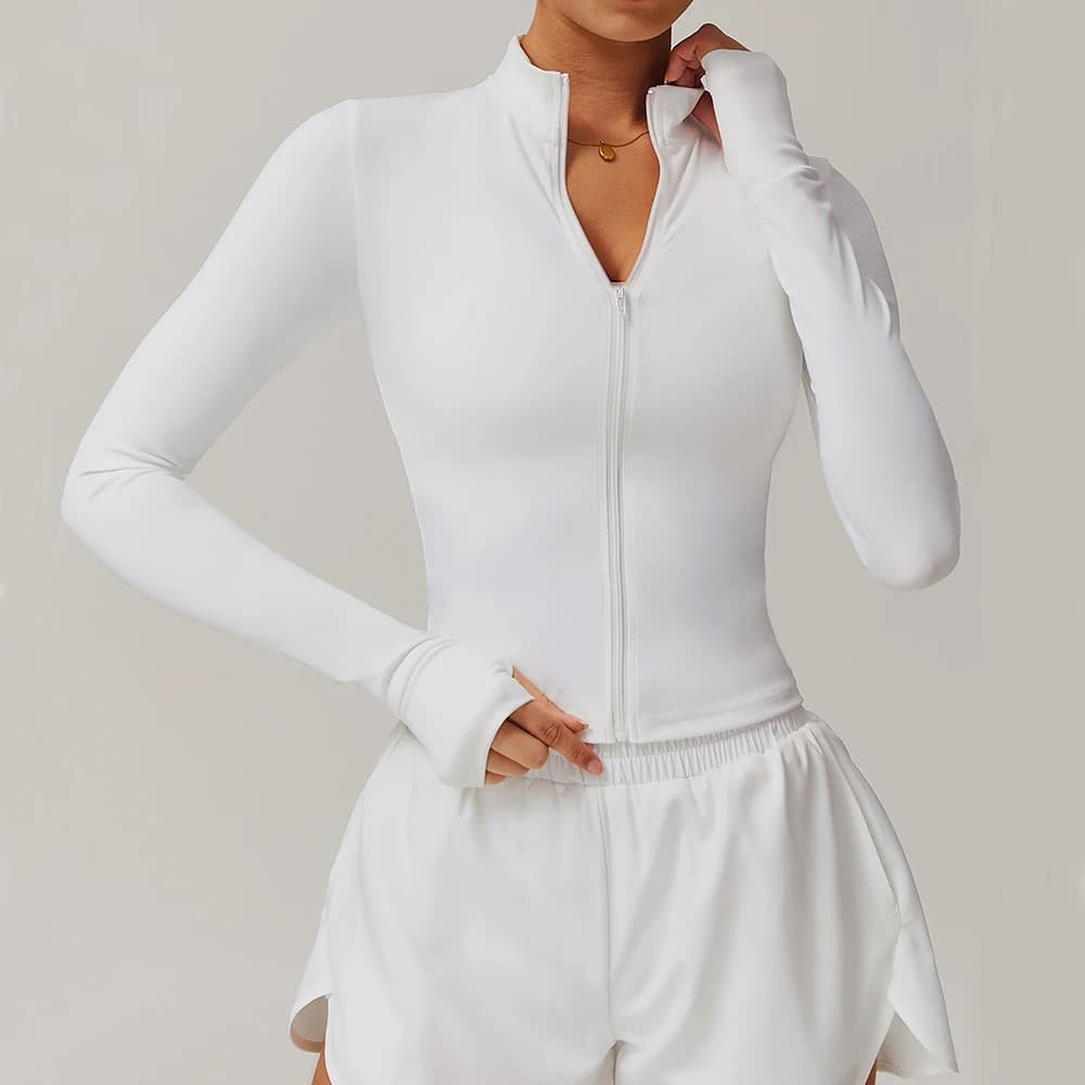 Chaqueta deportiva de manga larga para Yoga, camiseta de Yoga para Fitness con cremallera para mujer, Top ajustado para gimnasio, ropa deportiva,