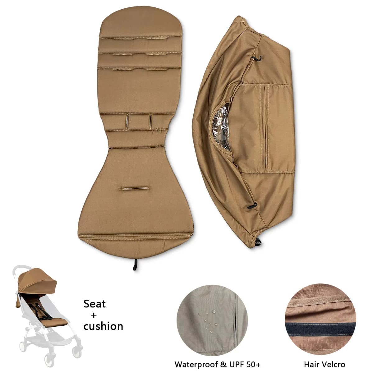 175 accesorios para cochecito, funda para dosel, cojín para asiento Compatible con Babyzen YOYO, funda para colchón de asiento con bolsillo trasero