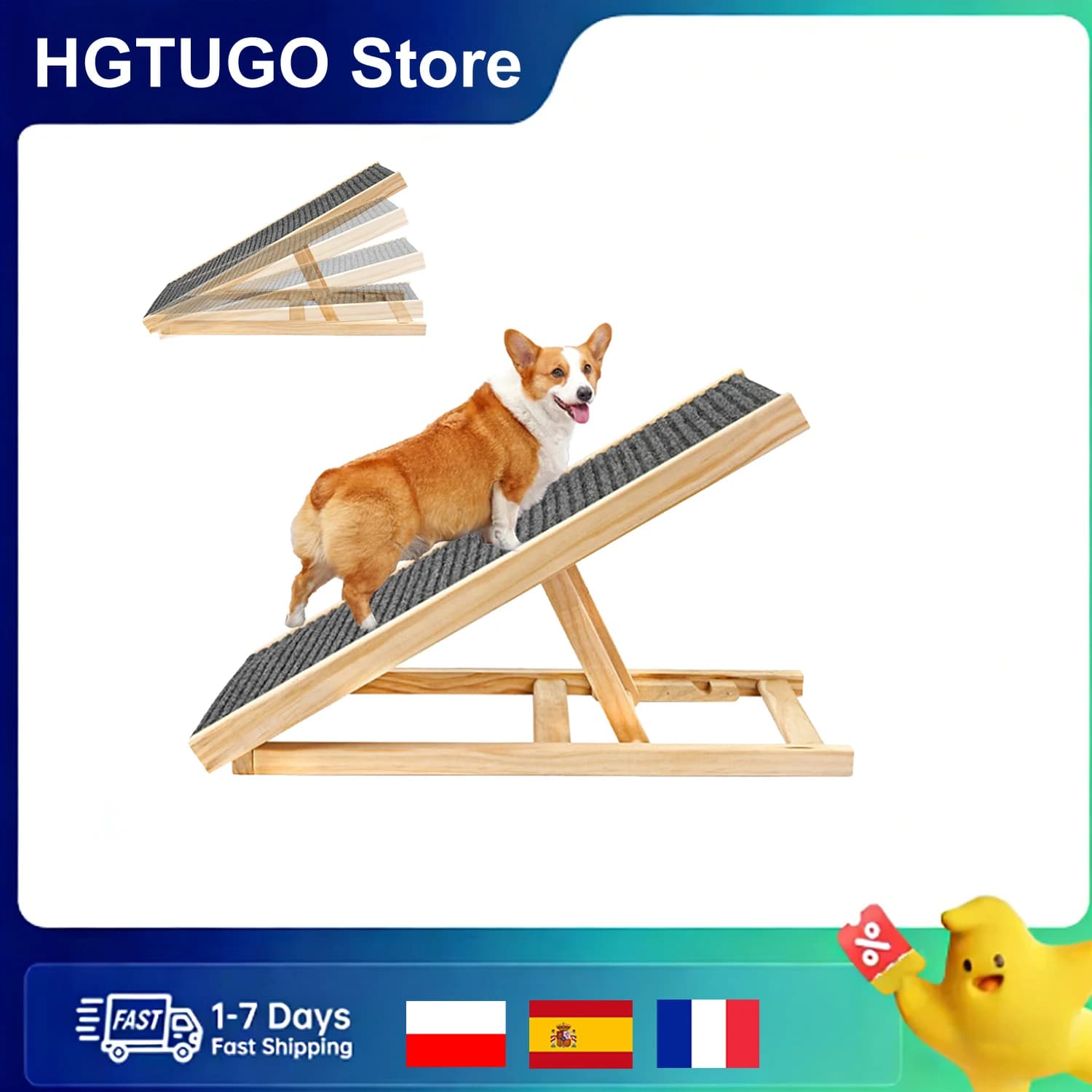 Rampa Plegable de Madera para Mascotas - Escaleras/Rampa de Madera Ajustables con Superficie Antideslizante para Perros y Gatos Diseño Plegable y