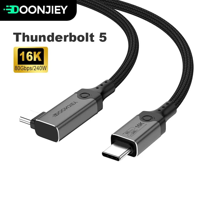 Cable Thunderbolt 5 de 90 grados USB5 tipo C 80Gbps USB C a C PD 240W Cable de carga rápida 16K Ultra HD compatible con Thunderbolt 4/3