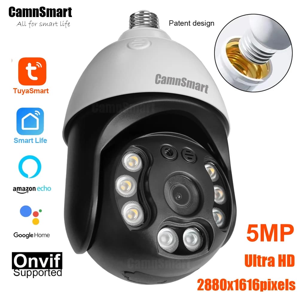 Camnsmart Tuya 5MP Alexa Wifi bombilla cámara E27 Google Home CCTV inalámbrico vídeo de exterior vigilancia seguridad soporte Onvif NVR