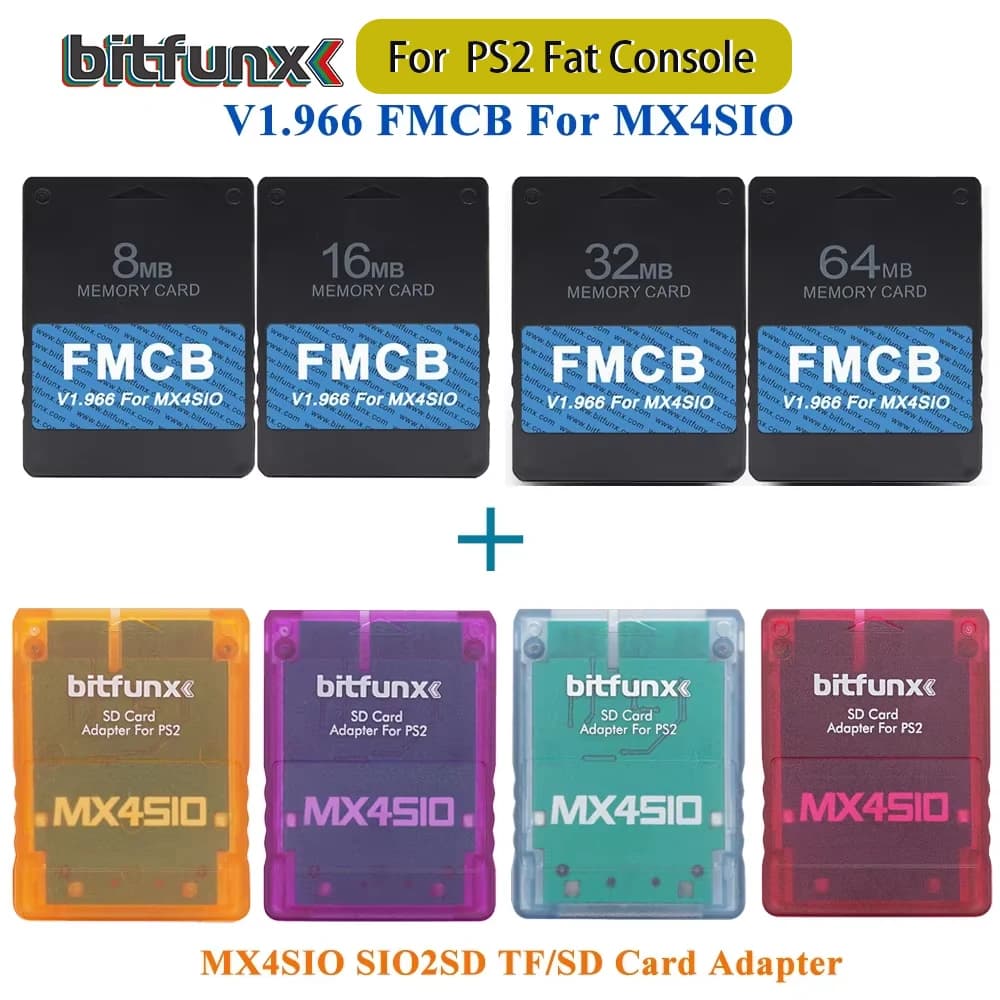 BitFunx V1.966 8/16/3264MB FMCB PS2 tarjeta OPL 1,2.0 para MX4SIO SIO2SD adaptador de tarjeta TF/SD para consolas de juegos gordas Playstation2