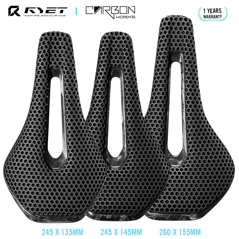 Sillín de bicicleta RYET impreso en 3D, totalmente de carbono, 245*135/145/155mm, para bicicleta de montaña, gravel y carretera, cojín para