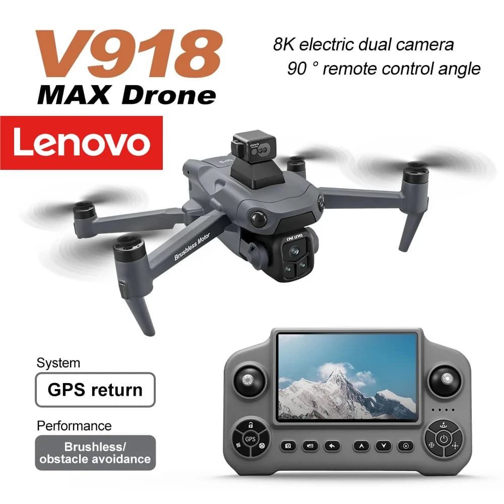 Dron GPS Lenovo V918 MAX 360 °   Dron cuadricóptero RC sin escobillas con cámara profesional 8K, evitación de obstáculos por láser, 3 baterías