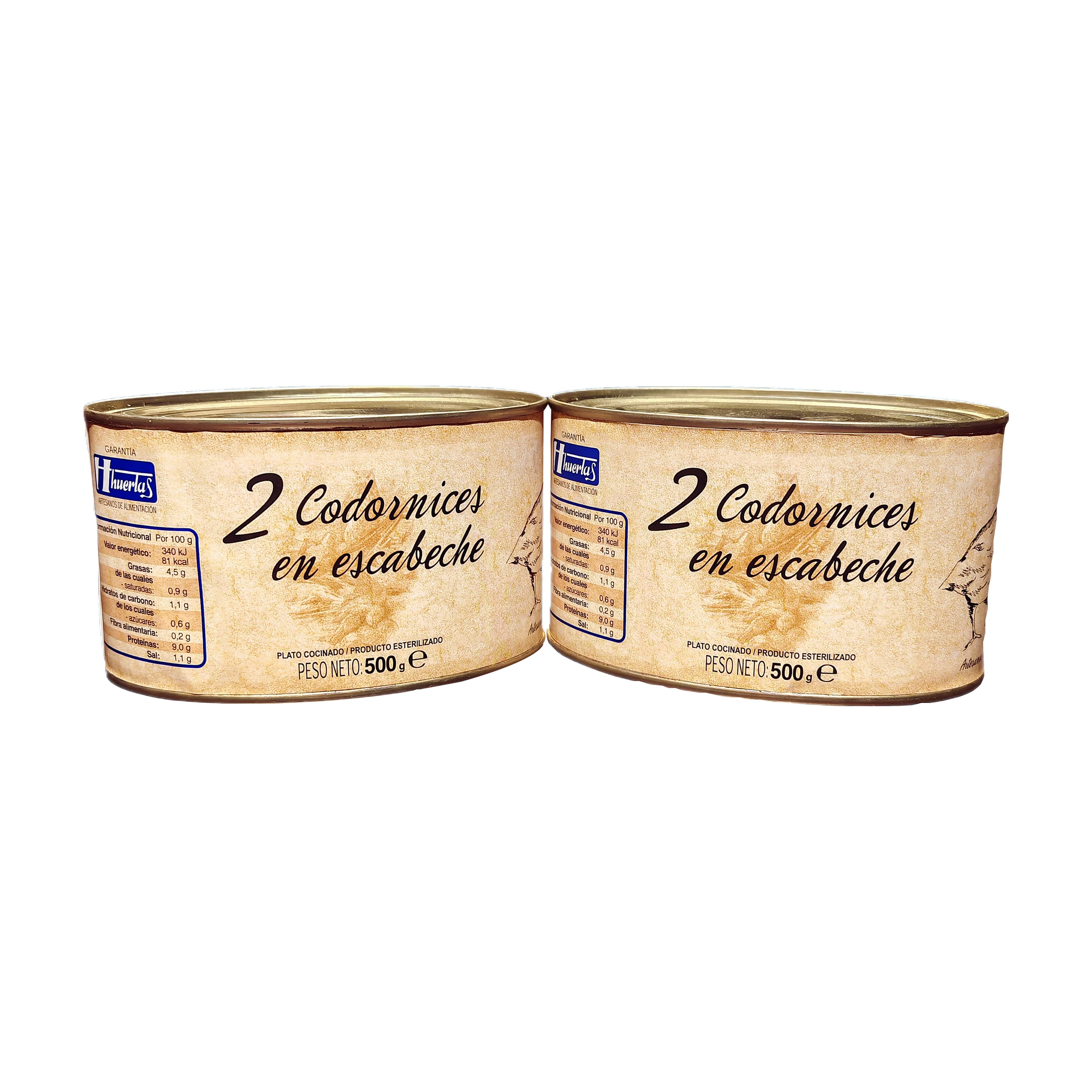 Codornices marinadas en suave escabeche. Pack de 2 unidades. Conservas Huertas