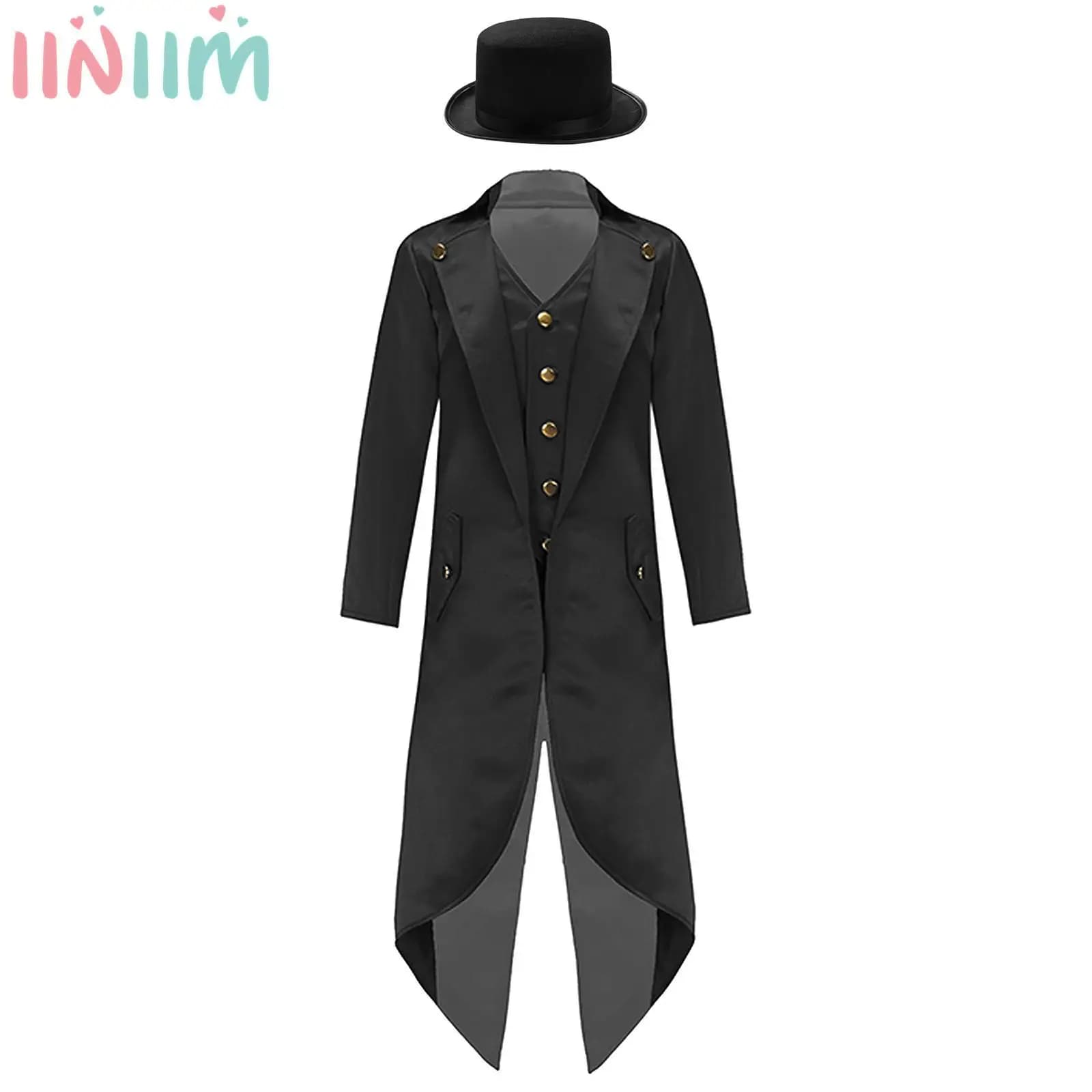 Disfraz renacentista victoriano para niñas y niños, chaqueta de cola Steampunk para fiesta de Halloween, abrigo Medieval de vampiro pirata