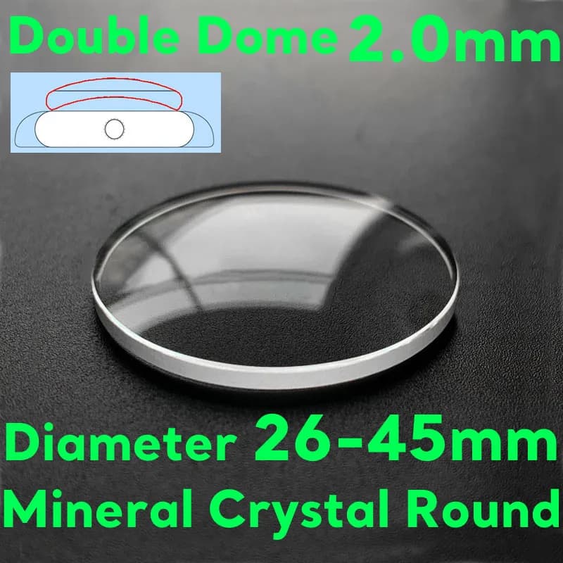 Cristal de reloj Mineral de doble cúpula, 2,0mm de espesor, 26mm-45mm, repuesto de cristal de reloj transparente, piezas de reparación de lentes de
