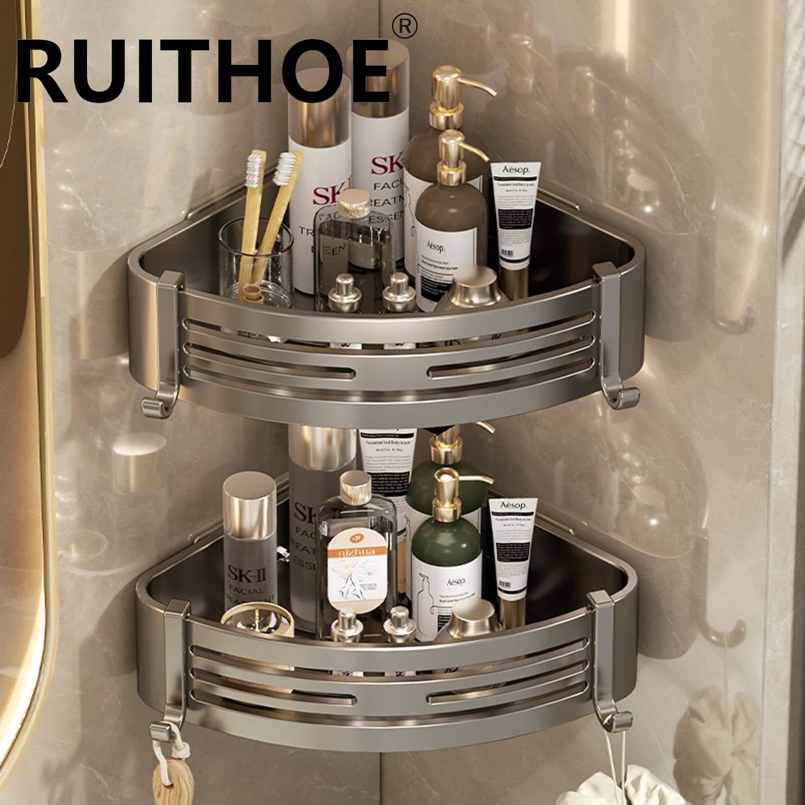 Estante de baño para ducha, botella de champú montada en la pared, organizador, estante esquinero de ducha, almacenamiento, accesorios de baño sin