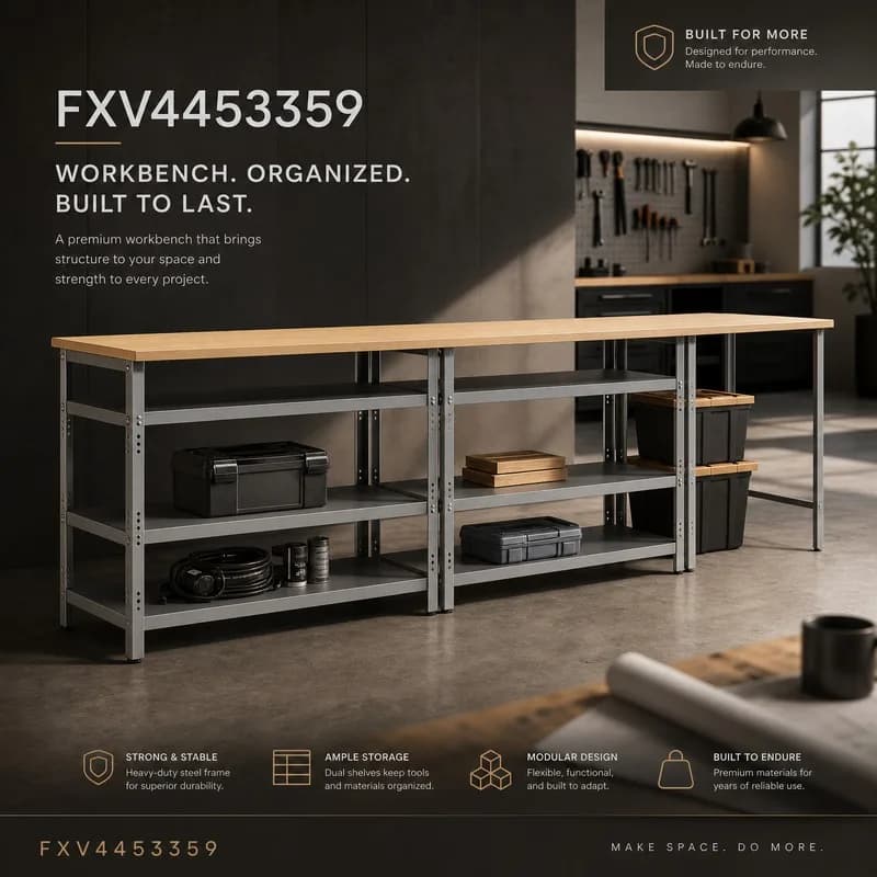 Conjunto de Banco de Trabajo Ajustable con Estante, Acero Gris, Fácil de Limpiar, Duradero, Perfecto para Oficina en Casa