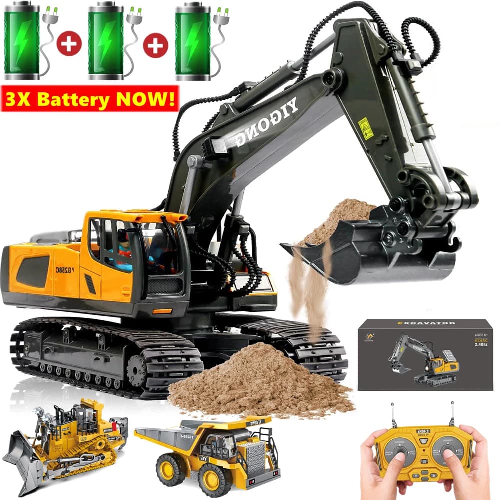 Excavadora de juguete con Control remoto 4WD, camión volquete RC controlado por Radio, vehículo, Bulldozer sobre orugas, coche de construcción,