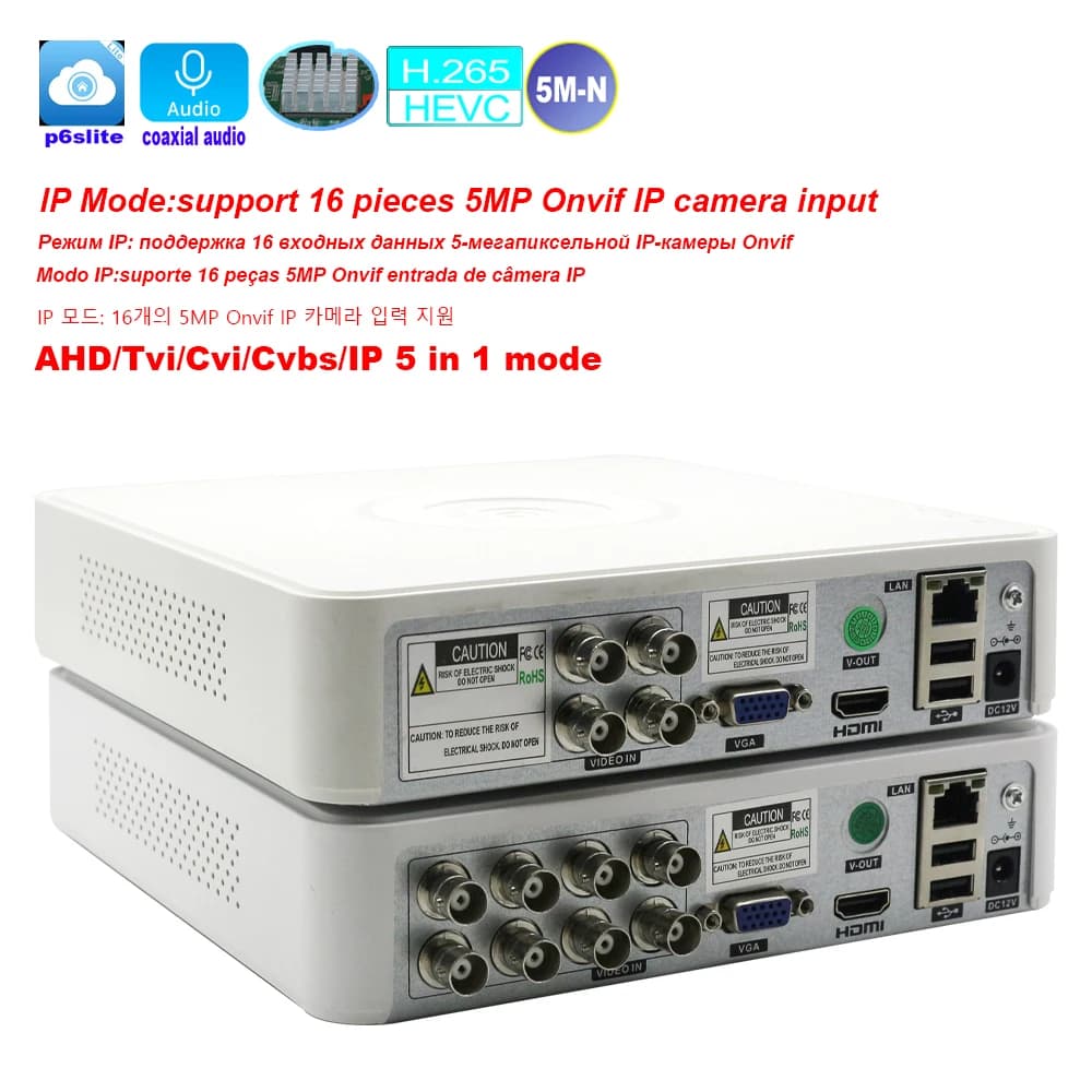 DVR híbrido de seguridad CCTV, 4 canales/8 canales, 5M-N, Audio sobre Coaxial para 5MP, 12,5fps, 1080P, 720P, TVI, CVI, CVBS, cámara IP de 5MP,