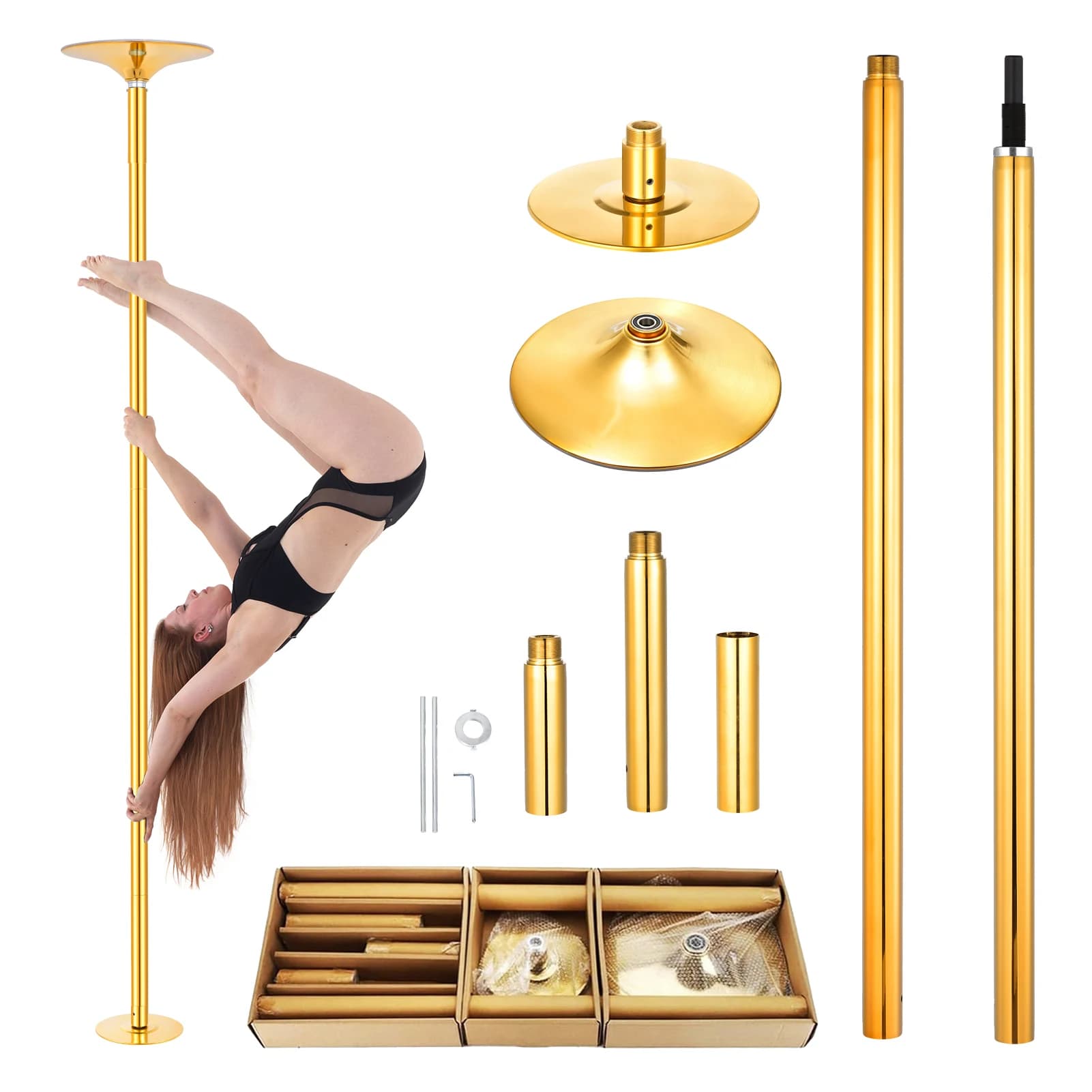 Barra de baile portátil de 45 mm, kit de barra de baile giratoria y estática extraíble, barra de acero cromado resistente con altura ajustable,