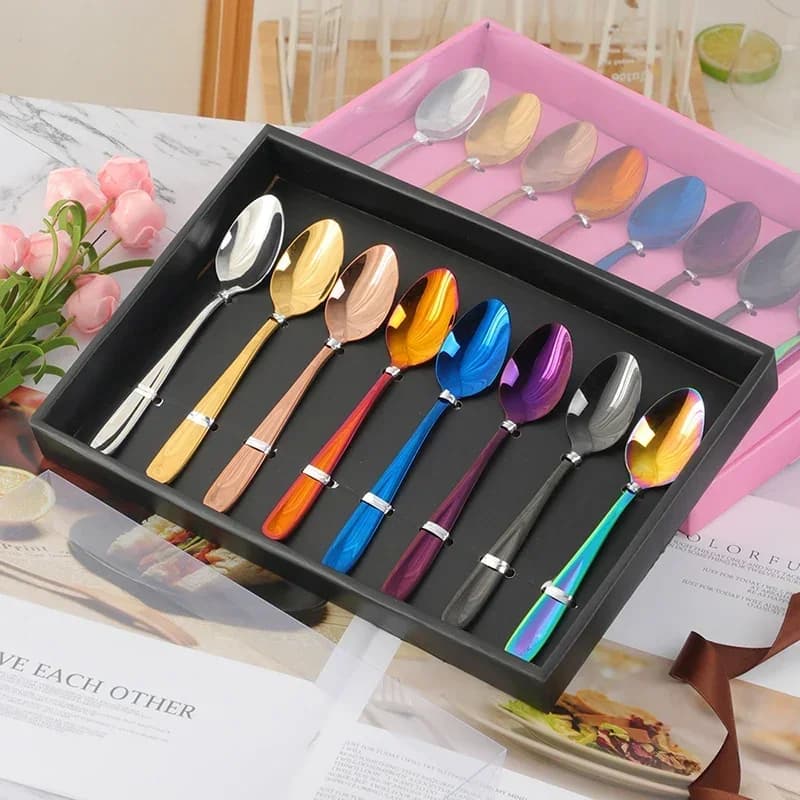 Juego de cucharas de café de lujo, de acero inoxidable, para fiesta, regalo de Navidad, postre, helado, té, con caja, 8 Uds., envío gratis