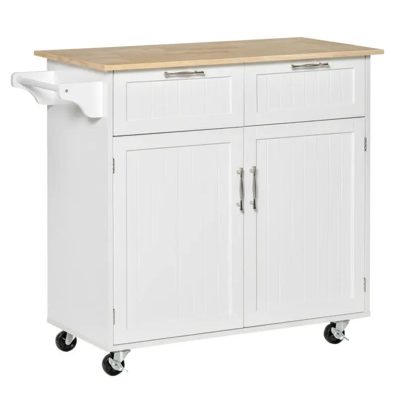 Carrito de Cocina Multiusos de Madera con 2 Cajones, 104x46x91cm - Blanco
