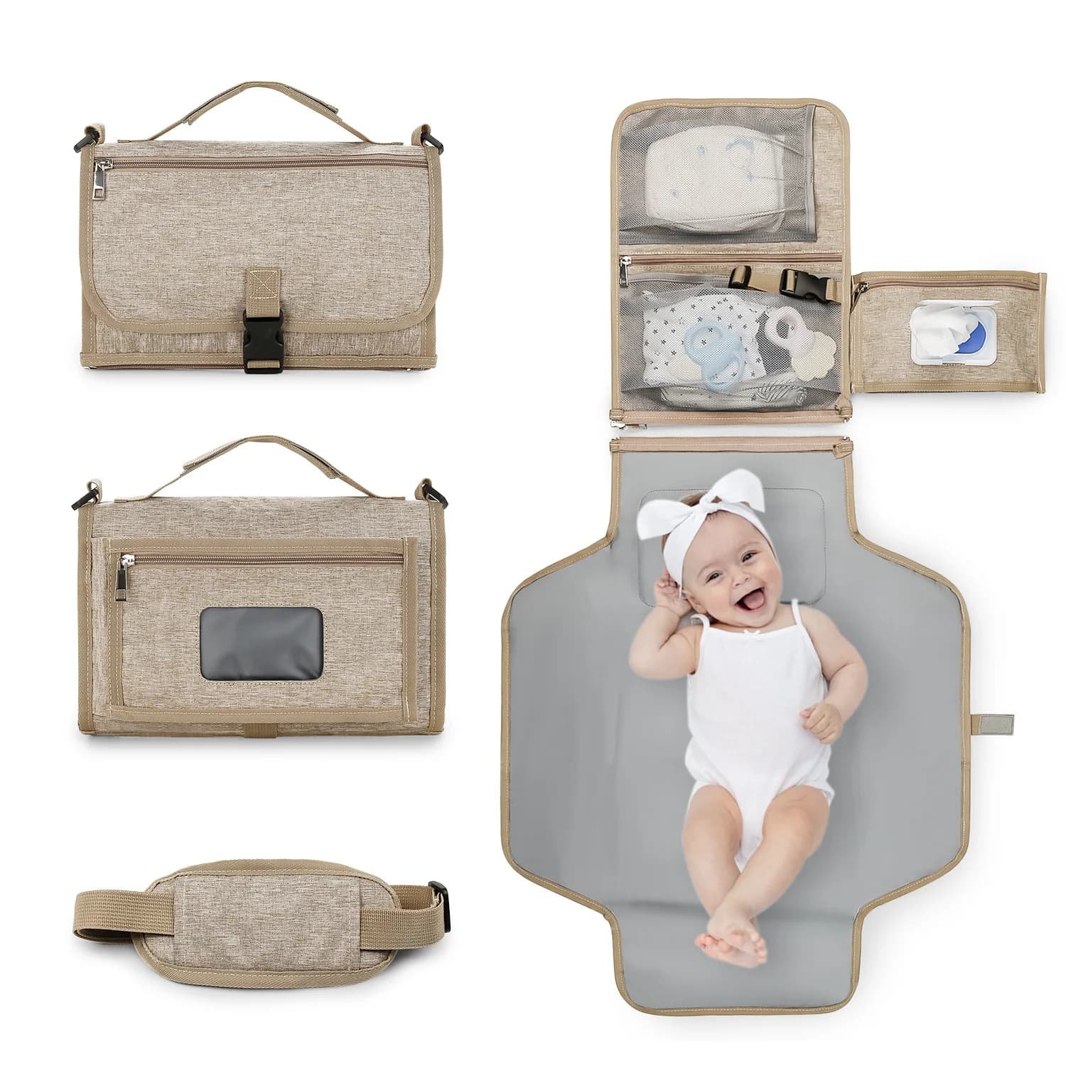 Cambiador de pañales 3 en 1, cambiador portátil para bebé con bolsillos, impermeable, para viaje, bolsa de pañales plegable a mano