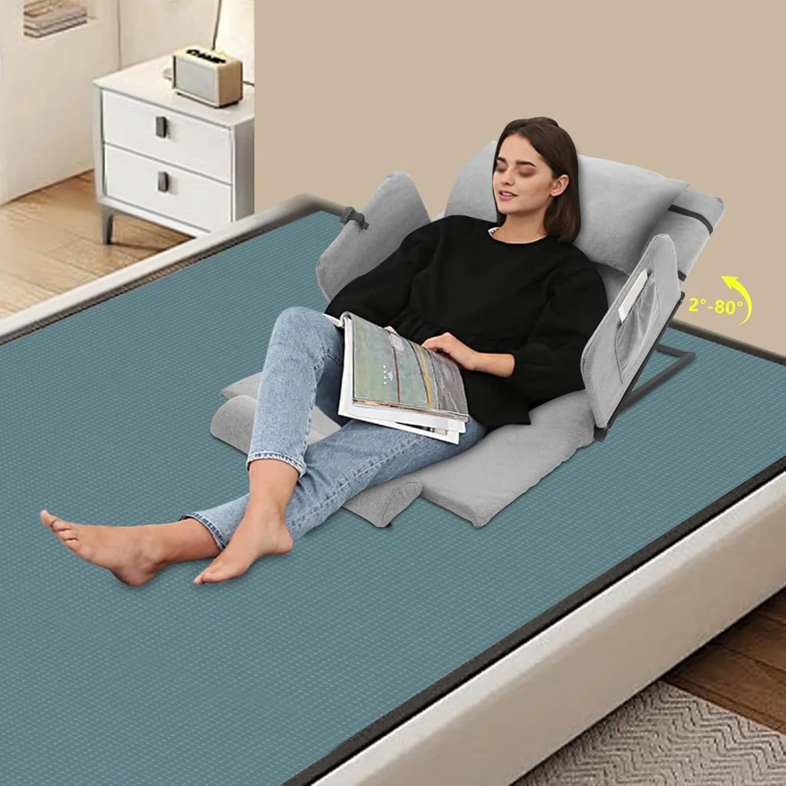 Soporte Lumbar Eléctrico 2-80 °   Respaldo de Cama Ajustable, Respaldo de Cama Elevador Portátil para Personas Mayores y Cuidado de Pacientes para
