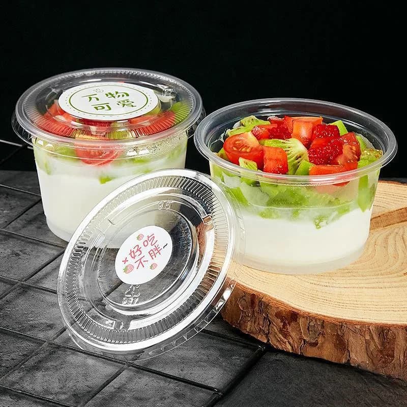 50/100 Uds. Taza de ensalada desechable de 250ML, vasos de postre de plástico transparente, recipiente con cúpula/tapas planas para helado y