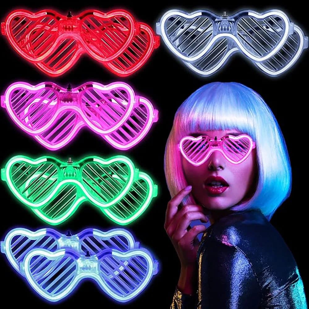 5/10/20/30 Uds. Gafas que brillan en la oscuridad, gafas de sol con luz LED en forma de corazón, recuerdo de fiesta de neón brillante para niños y