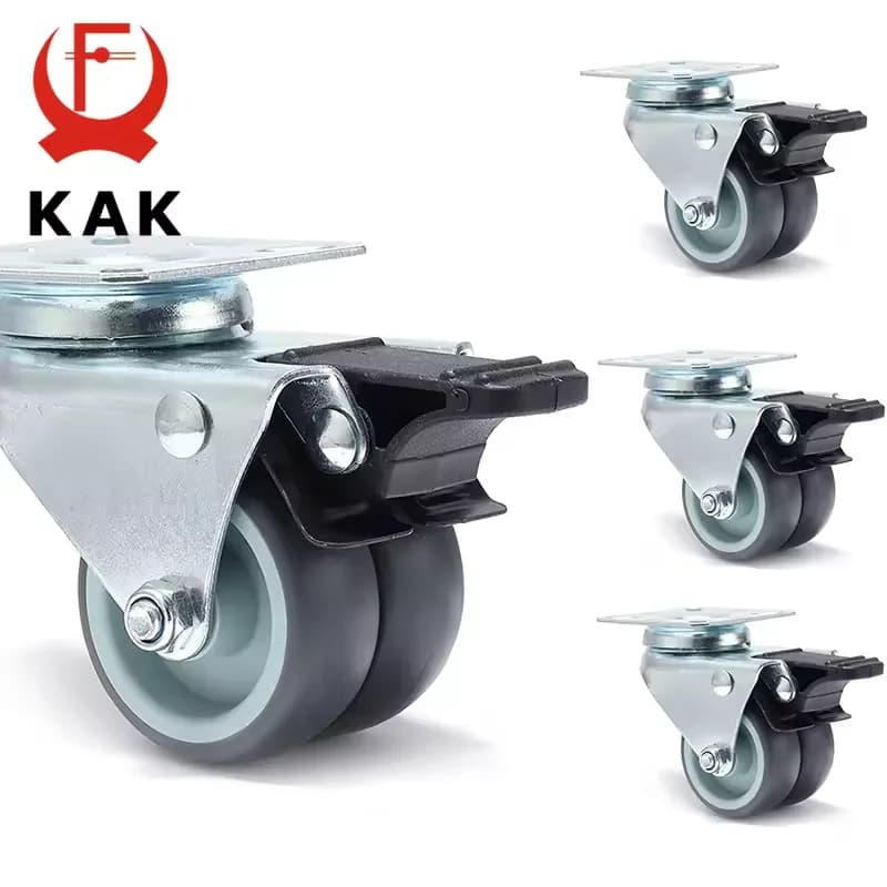 4 Uds KAK rueda giratoria silenciosa reemplazo de ruedas 2 pulgadas 60KG ruedas de muebles de rodillo seguro de goma suave para mesa de comedor con
