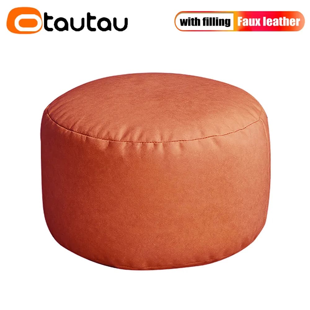 OTAUTAU, taburete otomano redondo pequeño de piel sintética, PUF, taburete relleno, reposapiés, asiento esquinero para suelo, Puff JD004