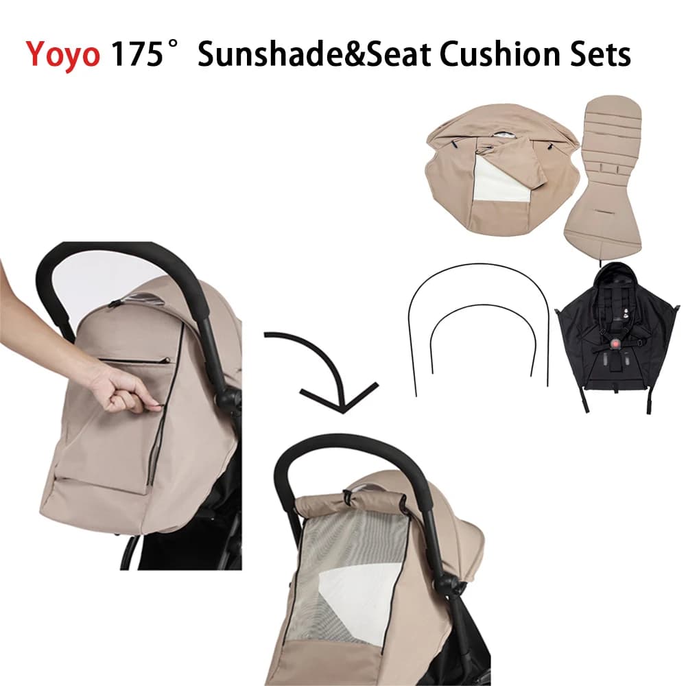 4 unids/set accesorios para cochecito 175 °   Juegos de sombrilla y cojines de asiento aptos para Yoyo Yoyo2 Yoyo3 Yoya Protector UV impermeable