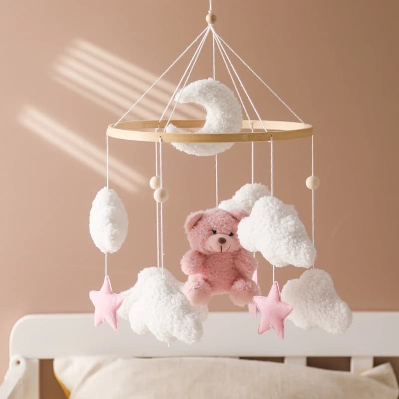 Móvil de cuna para bebé, juguete sonajero de fieltro suave para 0-12 meses, oso de peluche, campana para cama, soporte colgante, regalo de juguete