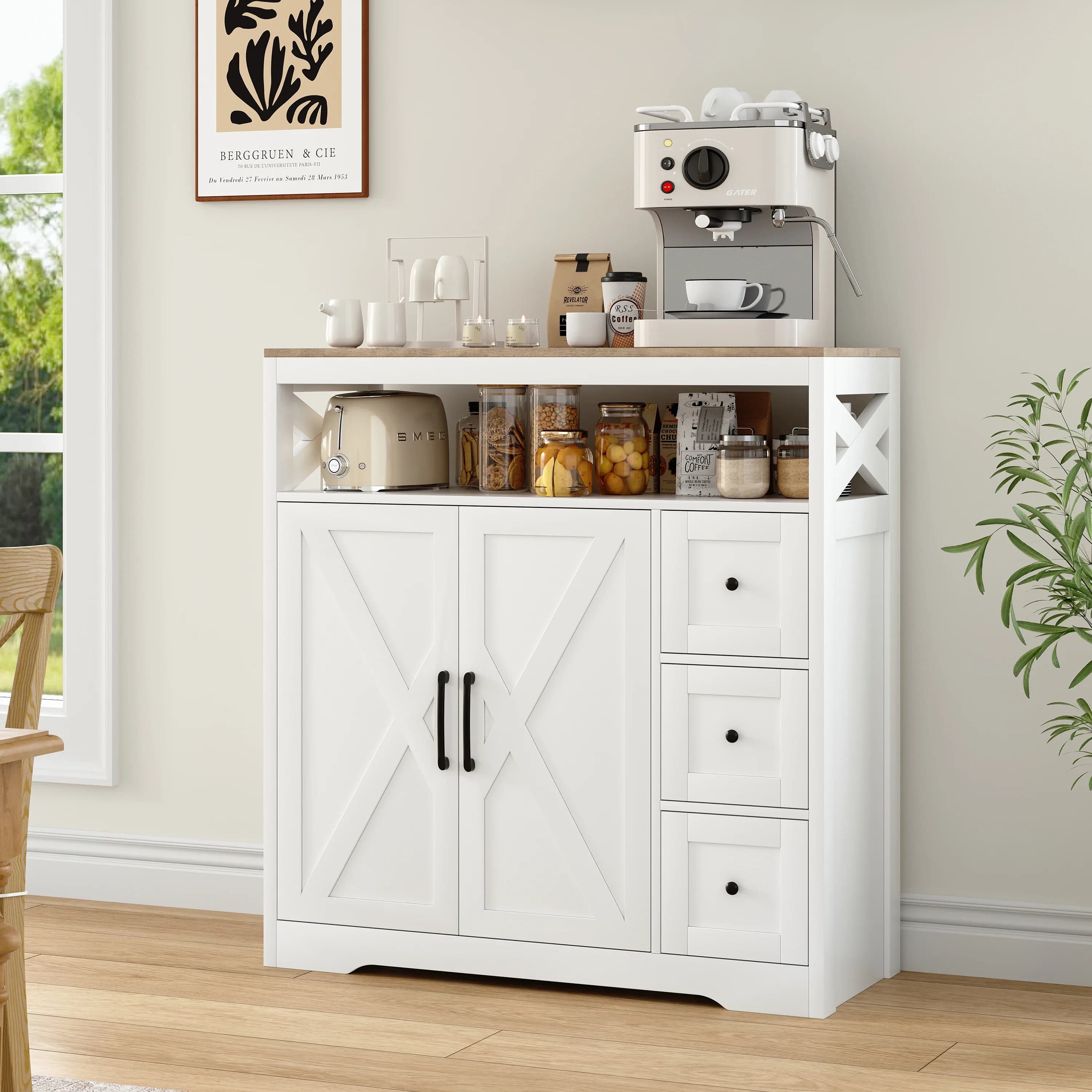 Rosahqnda Armario de cocina Aparador con puertas Armario Cómoda Armario de cocina independiente Aparador Highborad