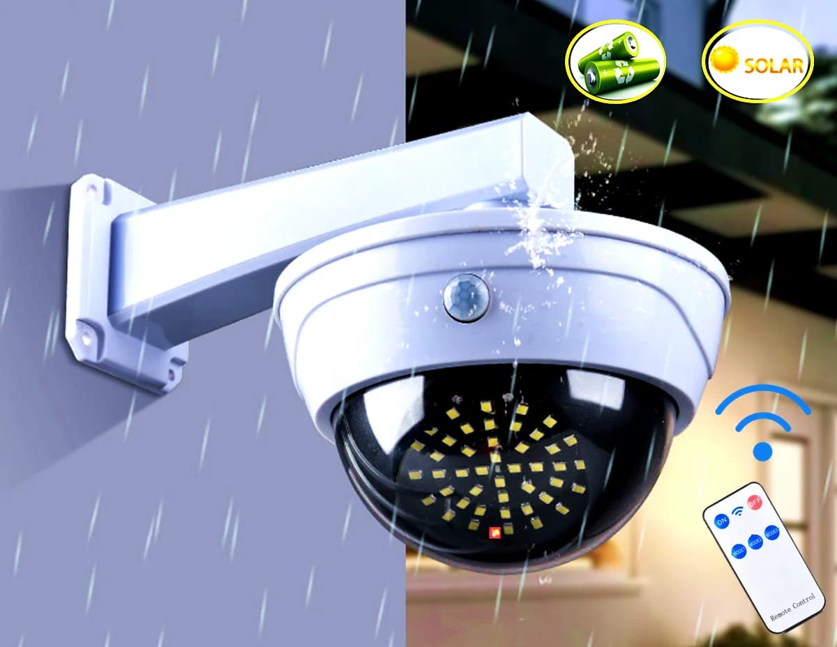 Cámara de vigilancia falsa para exteriores, videocámara inteligente alimentada por batería, detección de movimiento humano, luz intermitente,
