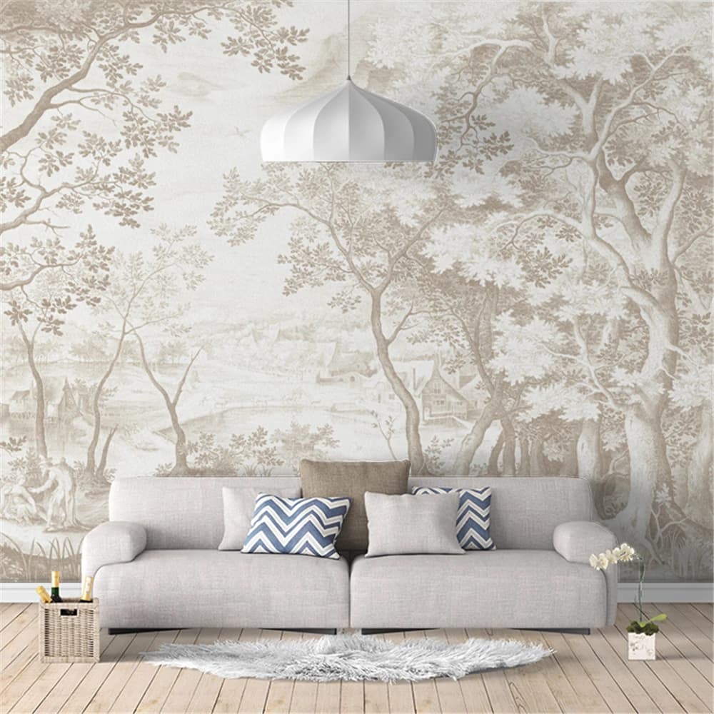 Papel tapiz personalizado de paisaje de bosque francés europeo para sala de estar, dormitorio, pegatinas de fondo de TV, papel tapiz 3D para pintura