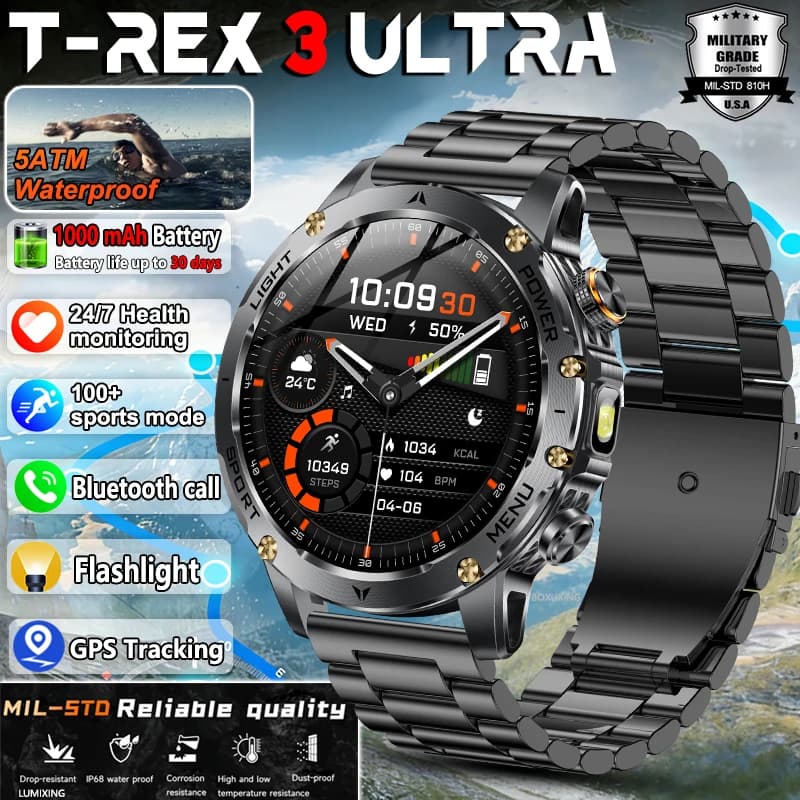 Nuevo Reloj Inteligente T-Rex 3 Ultra con Batería de Grado Militar de 1000 mAh, Reloj Inteligente para Hombre con Resistencia al Agua IP68, Deportes,