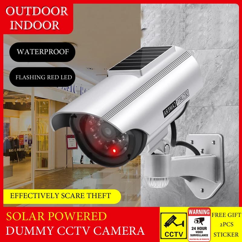 Cámara bala CCTV falsa alimentada por energía Solar, impermeable, Led rojo intermitente, sistema de seguridad de vigilancia para ladrones