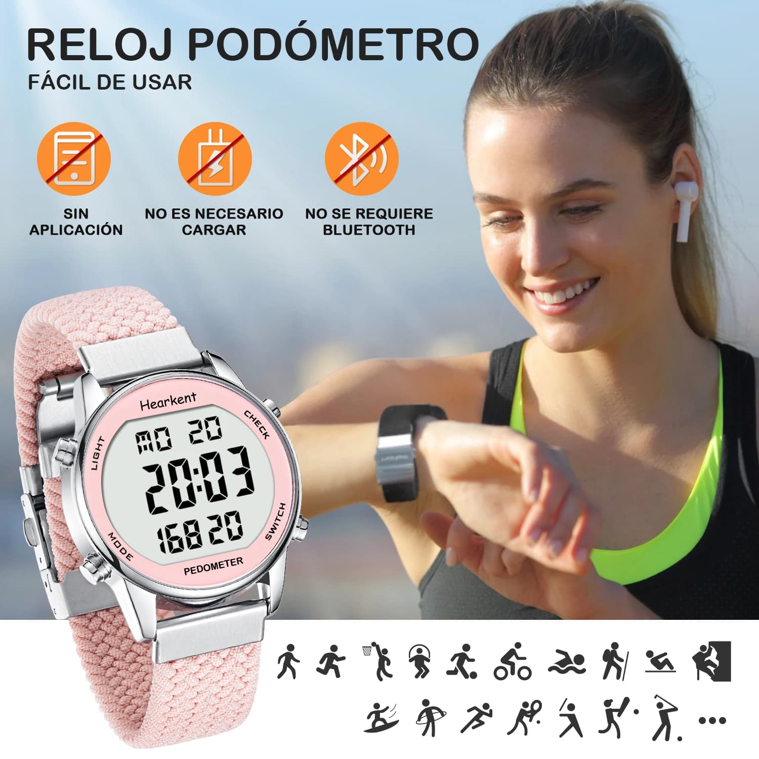 Hearkent podómetro relojes deportivos contador de pasos reloj mujeres relojes digitales calorías millas cronómetro cuenta atrás para caminar
