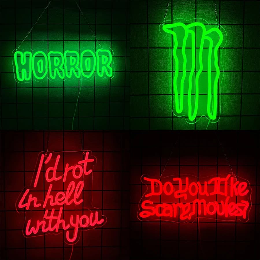 Letreros de neón con temática de Halloween, iconos de letras LED, utilizados para habitación, cine de terror, aventura en casa embrujada, bar,