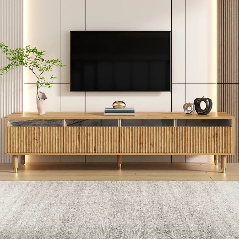 Mueble TV Moderno de Madera 178 Cm – Diseño Minimalista, Almacenamiento Grande, 4 Cajones, Acrílico, Ideal para Salón, Estable, Elegante