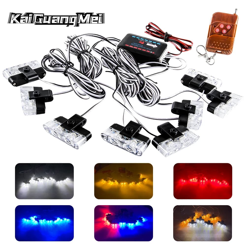 1 remolque 8 luces LED de policía para coche 12V remoto inalámbrico intermitente lámpara de advertencia de emergencia 2LED camión remolque luz