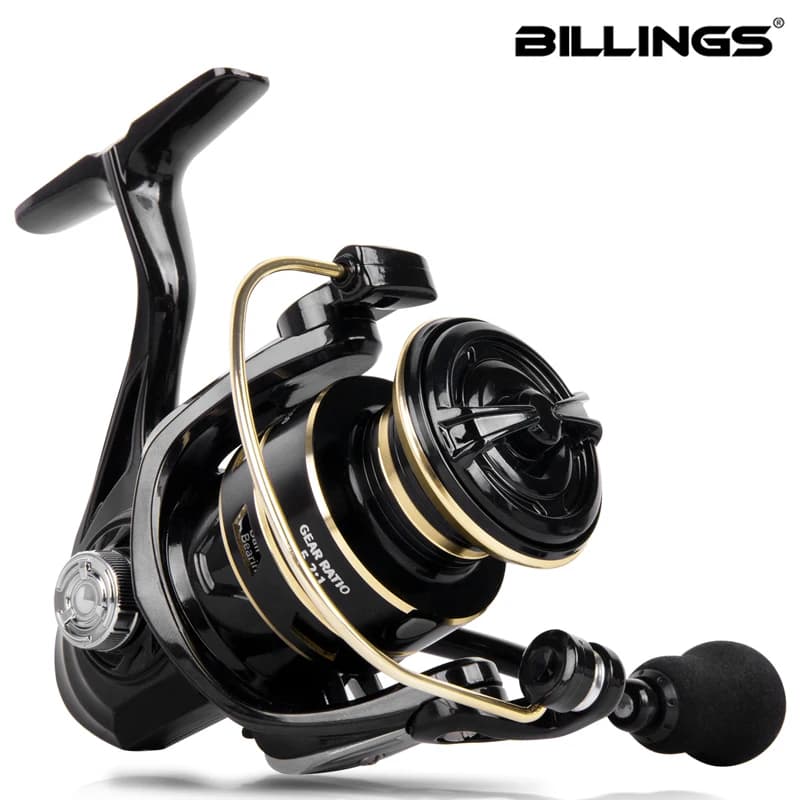 Carrete de Pesca BILLINGS, Carrete de Pesca Giratorio Serie 1000-7000, Freno de 8-12 kg, Relación de Engranajes 5.2:1, Bobina de Metal, Carrete para
