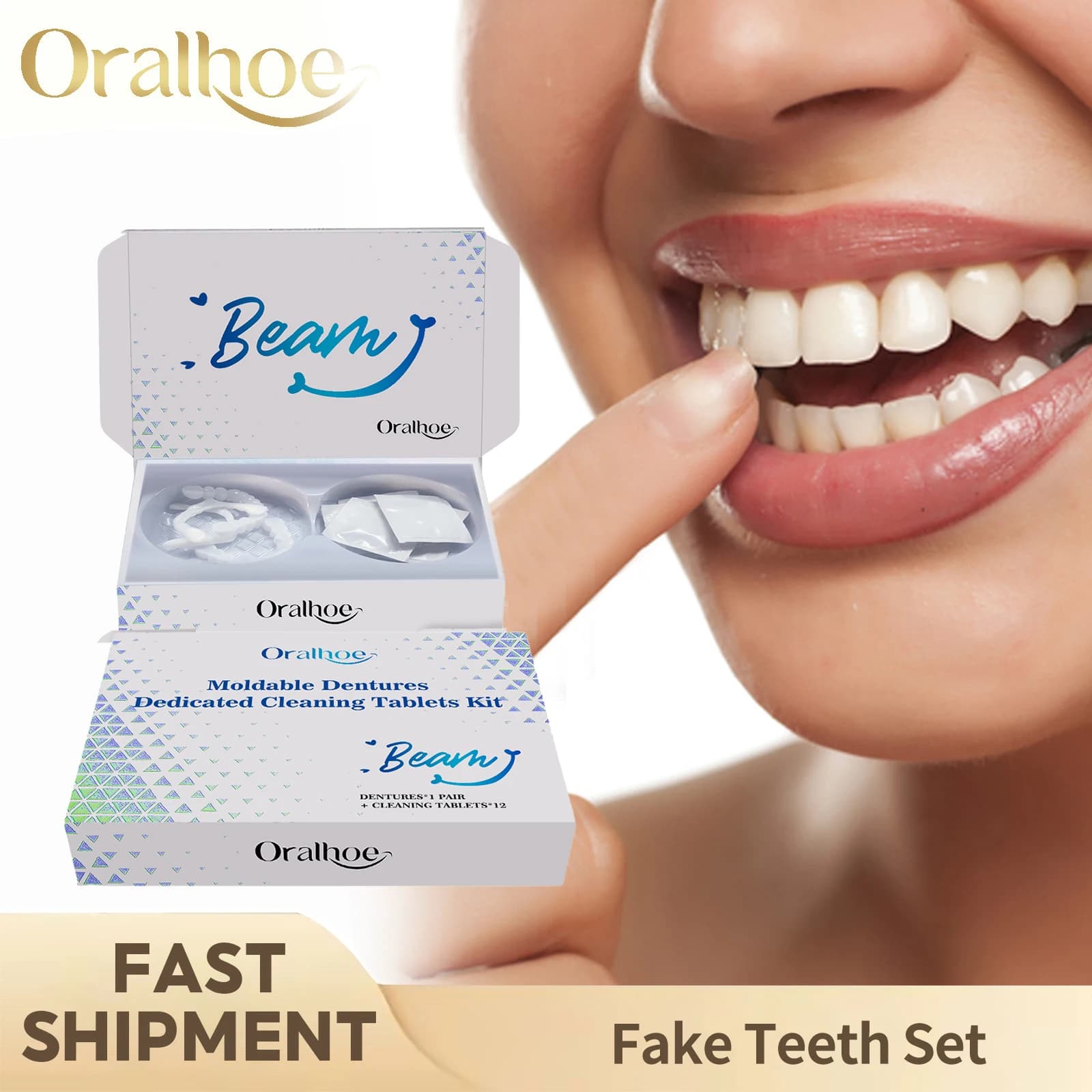 Dientes Postizos Superiores e Inferiores con Limpiador de Dentaduras, Dientes Falsos Cómodos, Aparatos Ortodónticos, Producto de Limpieza Bucal