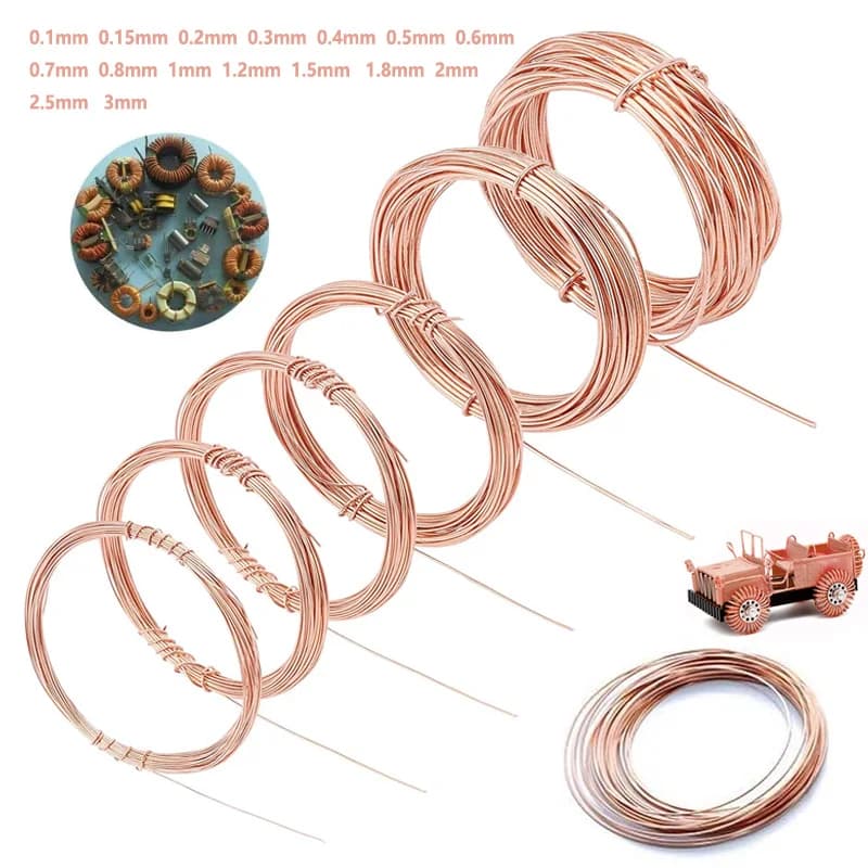 Cable de Cobre T2 de 5/10M, Bobina de Cobre Conductiva, Cable de Cobre Superfino, Cable Desnudo de 0.1, 0.15, 0.2, 0.3, 0.4, 0.5, 1.0~3mm